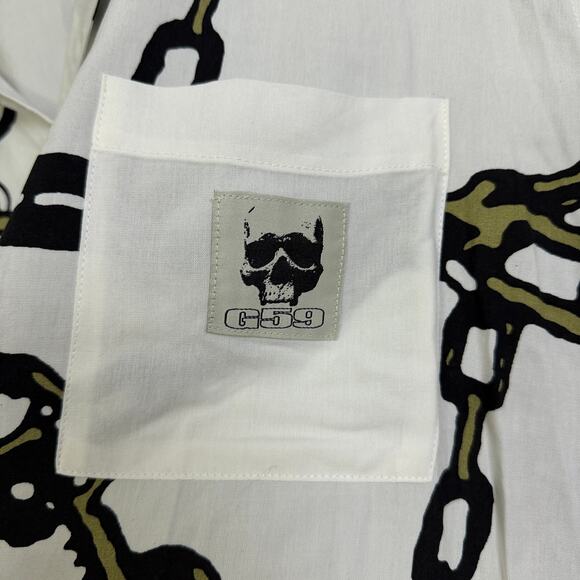 G59 Records Chained Shirt Mens 2XL White Short Sleeve Button Up Rap Rayon NWOT - Picture 9 of 11